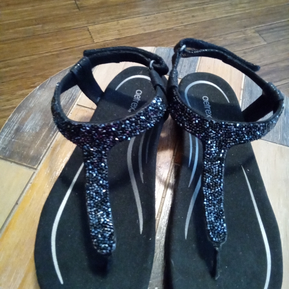Aetrex Jade Sparkle Women's Black Thong Sandals Size 10 - Picture 4 of 16
